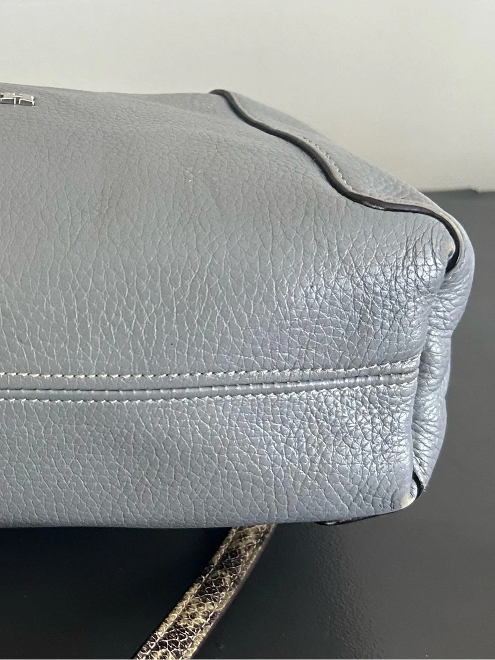 Coach Prairie Satchel Gray Pebbled Leather Crossbody Shoulder Bag Snake Trim
